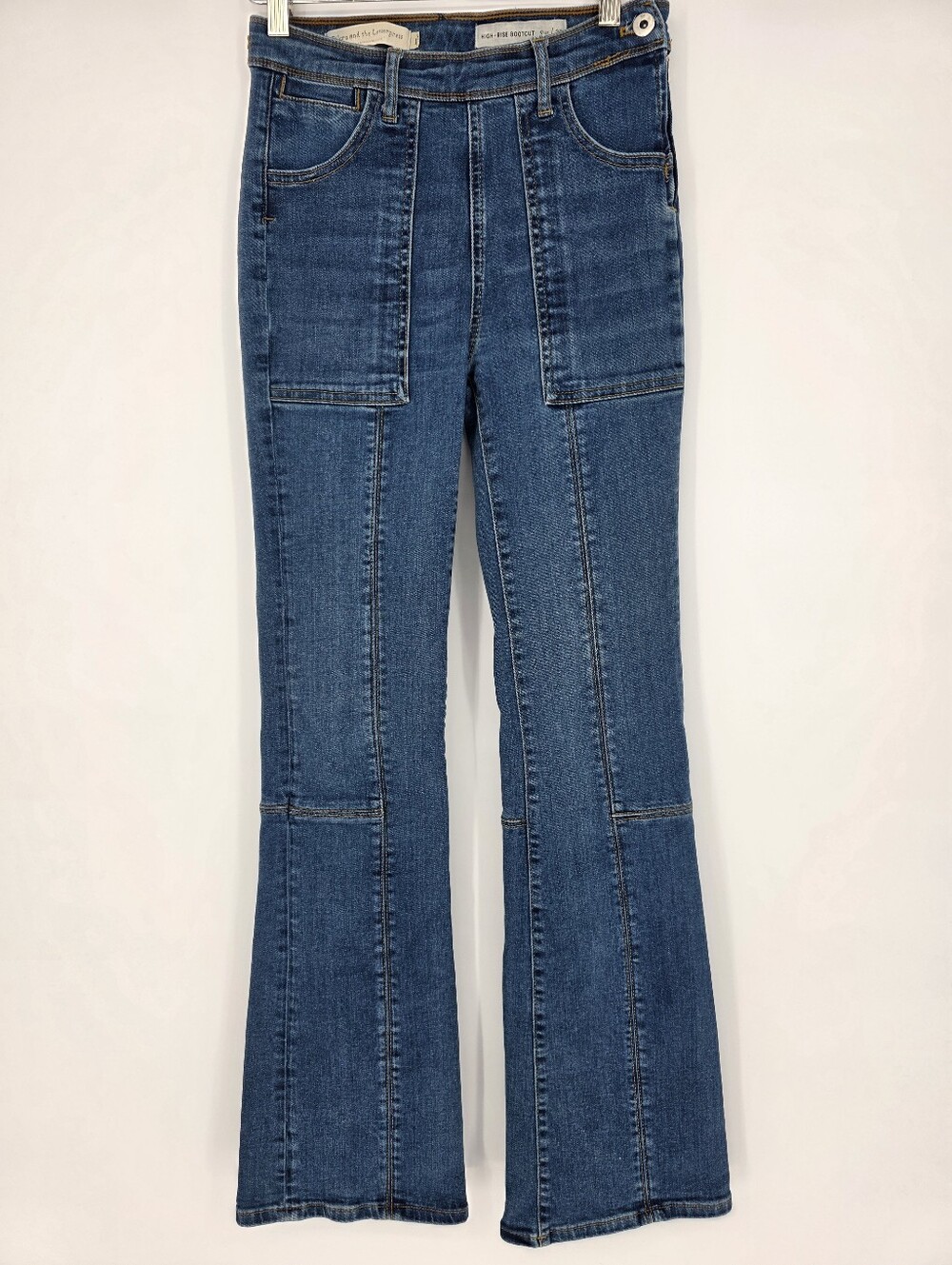 Pilcro Letterpress High Rise Bootcut Jeans Womens 25 Patch Pocket Medium Wash